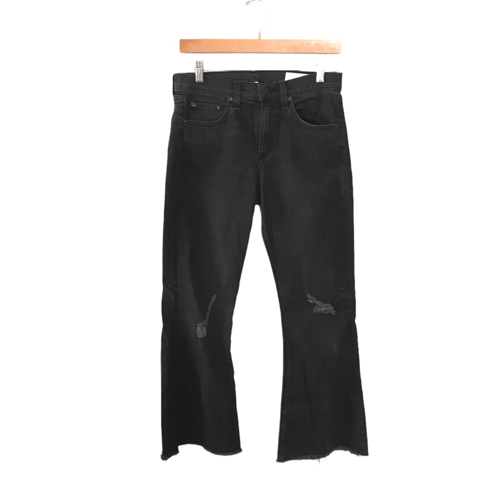 RAG and BONE 10 inch Crop Flare Gray Distressed Jeans 26
